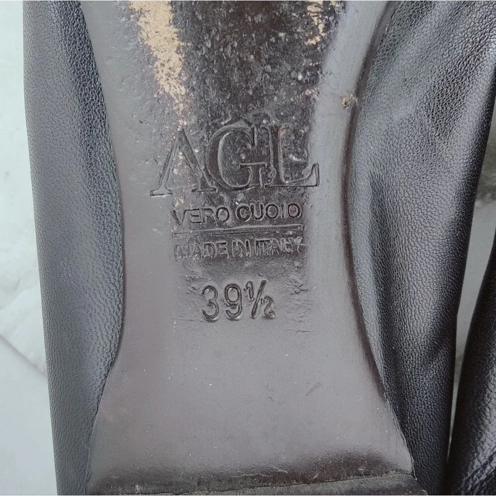AGL Attilio Giusti Leombruni Black Patent Leather Cap Toe Ballet Flats, 9.5